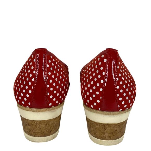 REMONTE Red Polka Dot Wedge Heels Womens US 6-6.5 Retro 50s Pin Up Rockabilly - Picture 6 of 11